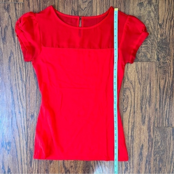 Express Red Short Sleeve Mesh Formal Dressy Business Casual Blouse Extra Small - Picture 11 of 12